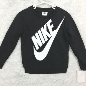 Nike Boys Sweatshirt Swoosh Big Logo Black Crew Neck‎ Screenprint 4 New